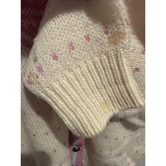 Vintage REI Women's M Wool Fair Isle Button Front Cardigan Pink White Grannycore - Picture 11 of 13